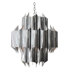 Chrome and White Lacquered Brutalist Chandelier by Robert Sonneman