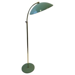 Brass and Lacquered Fern Green Adjustable Floor Lamp by Kurt Versen
