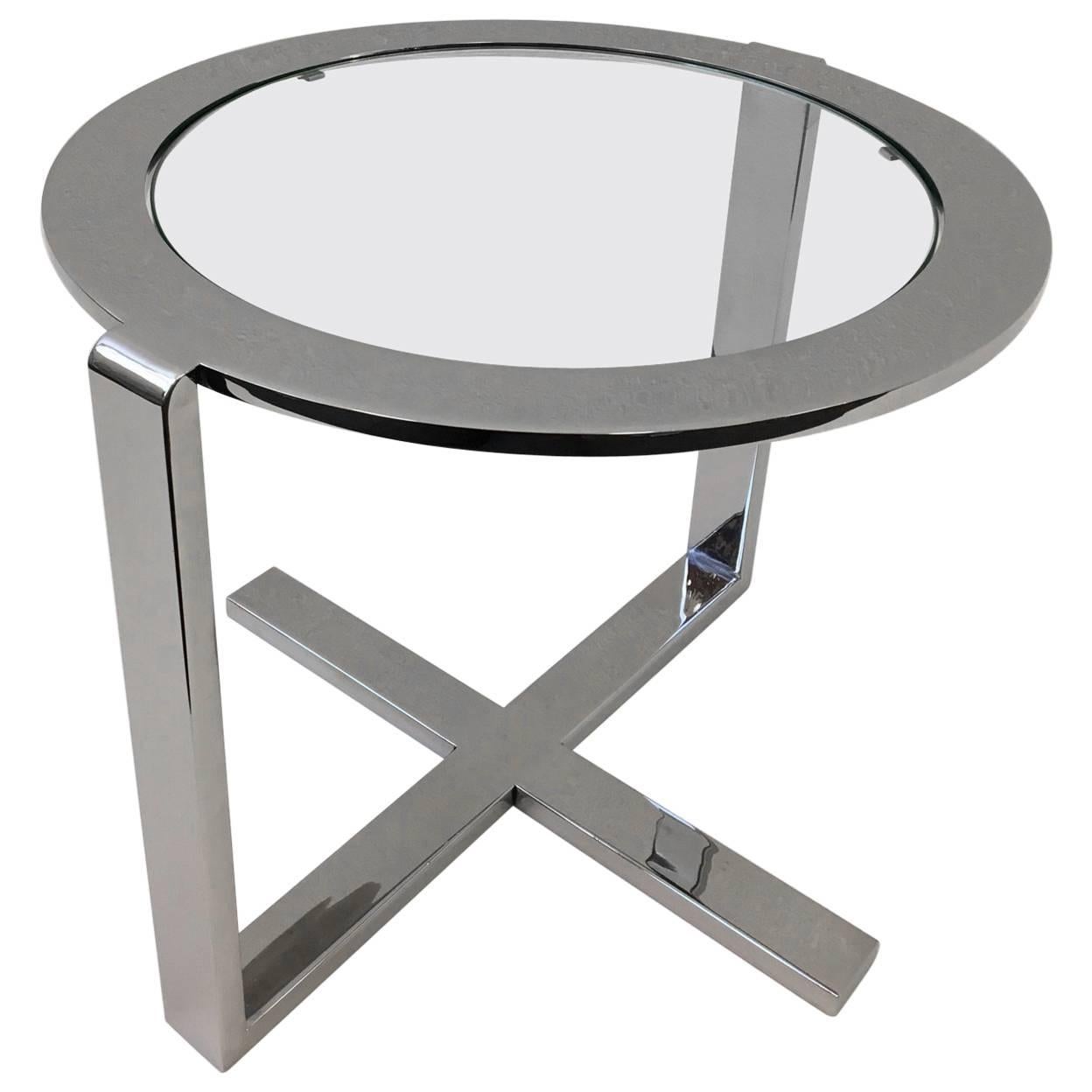 Polished Nickel and Glass Side Table
