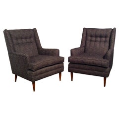 Mid-Century Modern Tufted Back Lounge Chairs in the Style of Dunbar