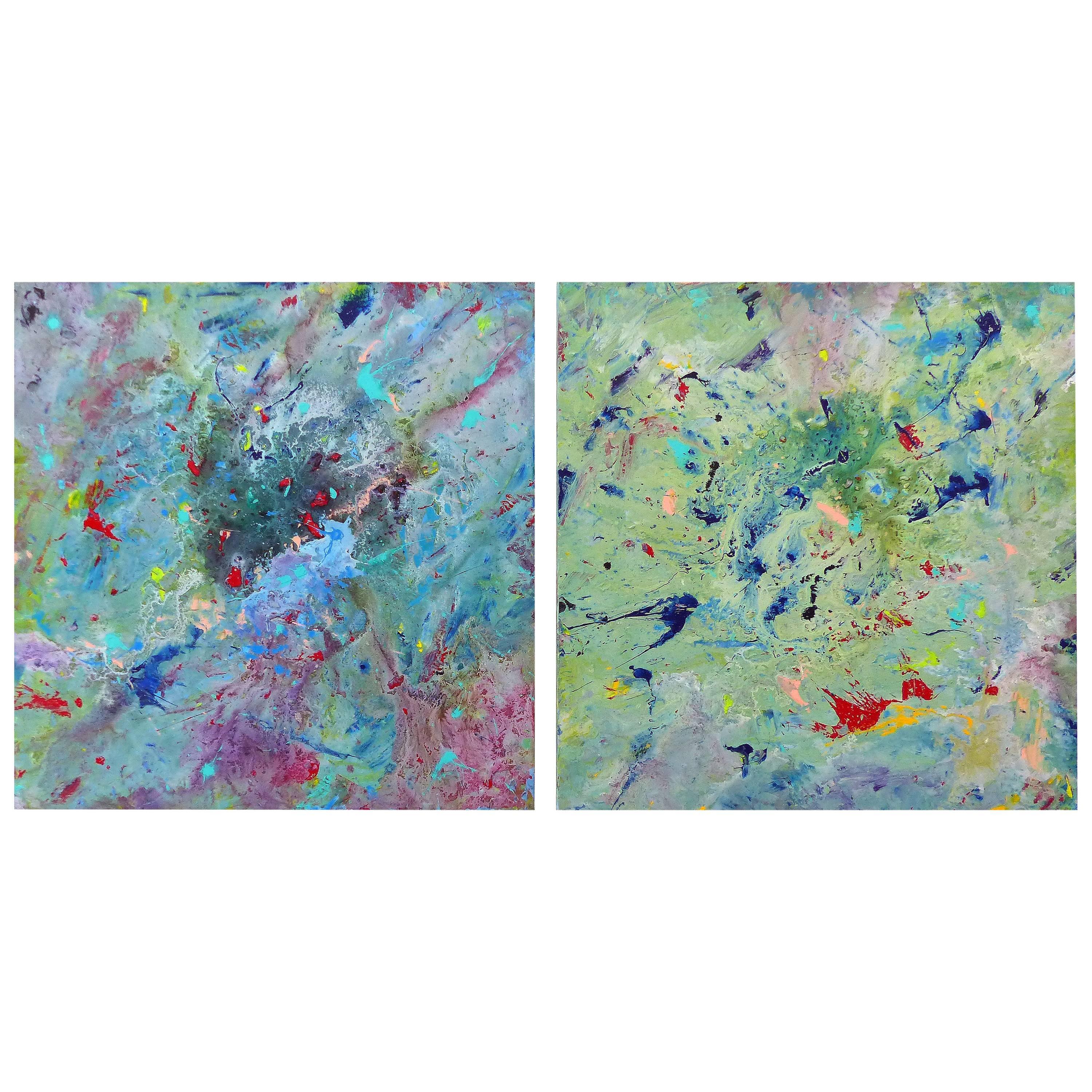 Diptych Abstract Paintings by Brazilian Artist Sandro War