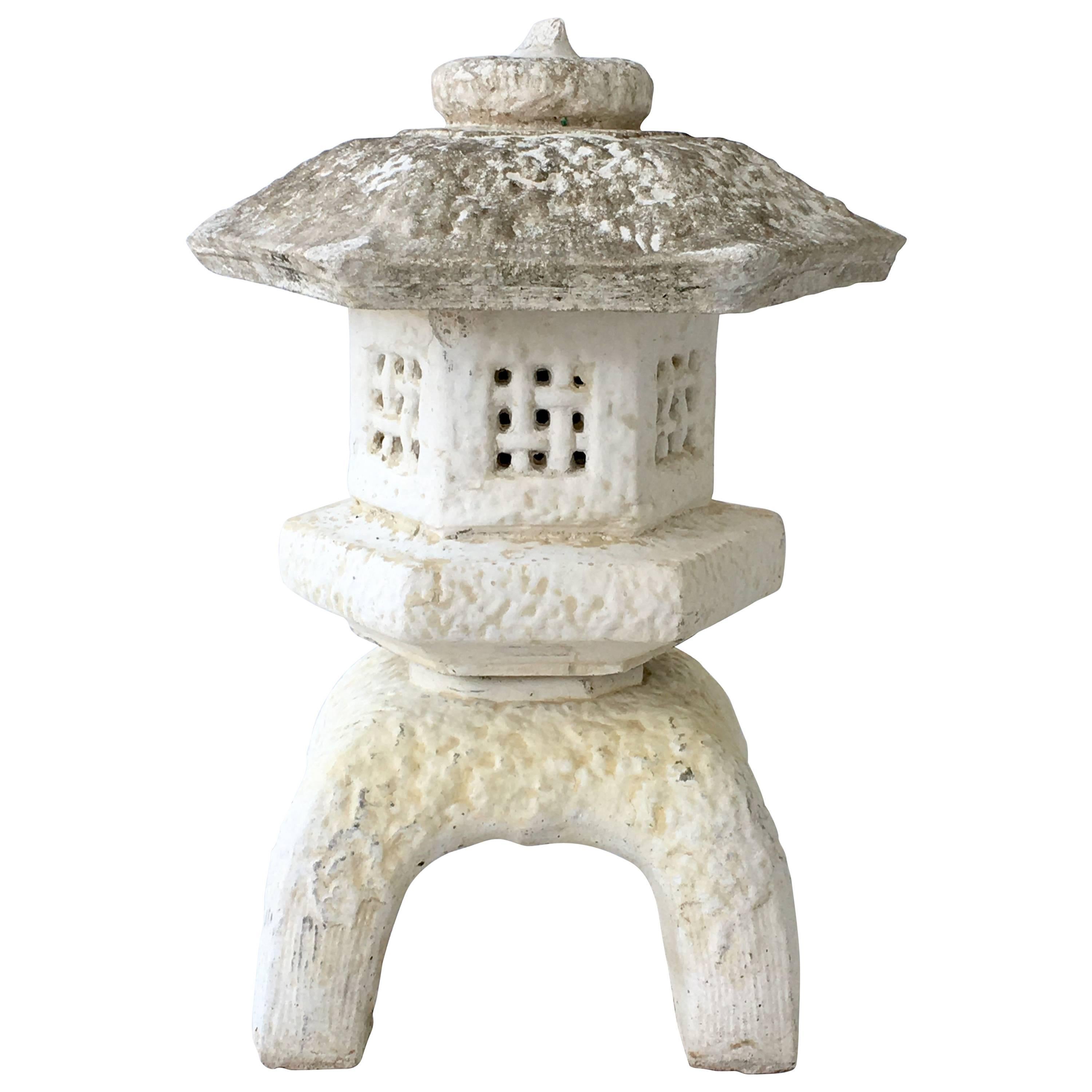 Japanese Cast Stone Pagoda Lantern Sculpture, Three Pieces