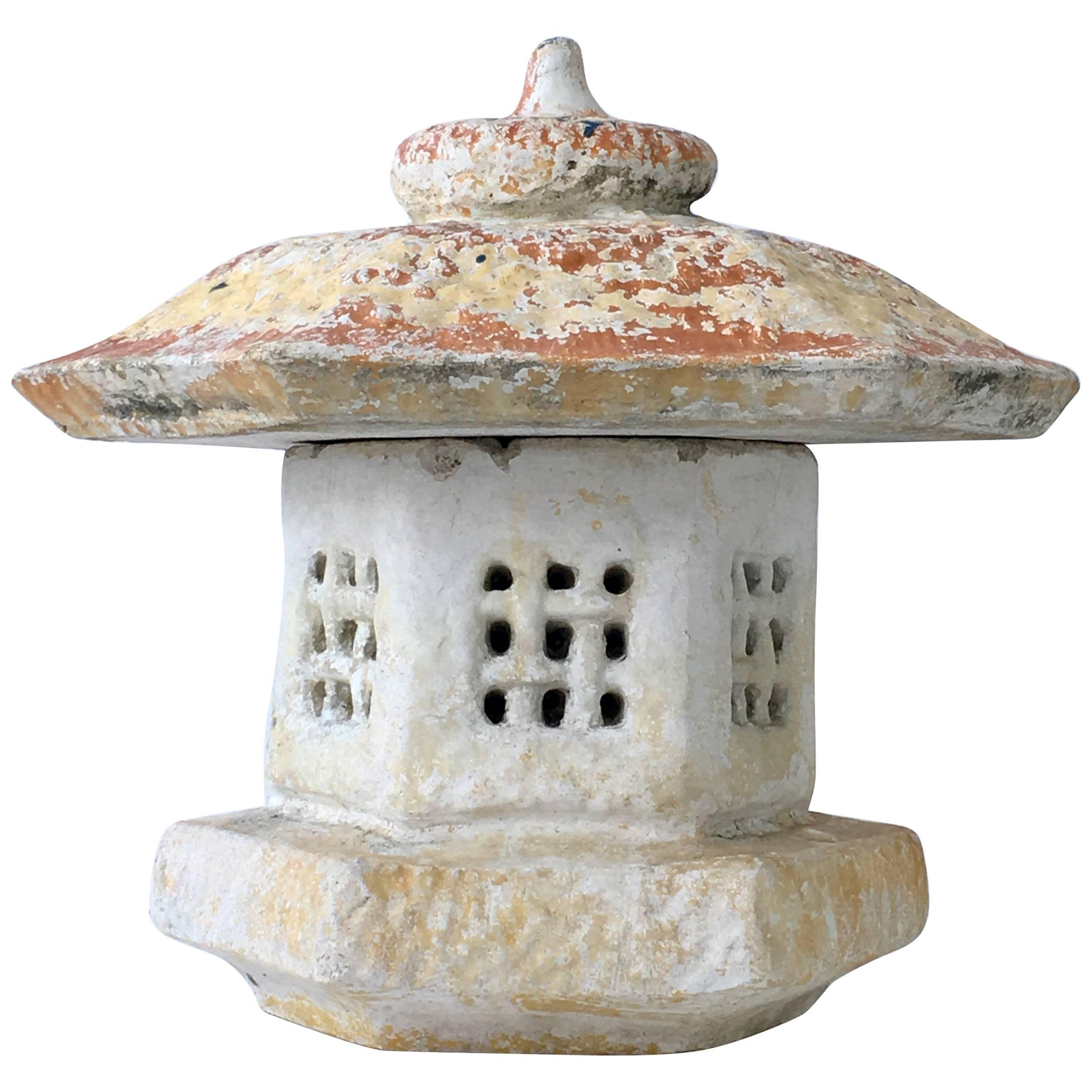 Vintage Japanese Cast Stone Two-Piece Pagoda Lantern Sculpture For Sale