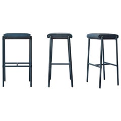 'Jacqueline' Bar Stool, Leather-Wrapped and Hand-Stitched, with Upholstered seat