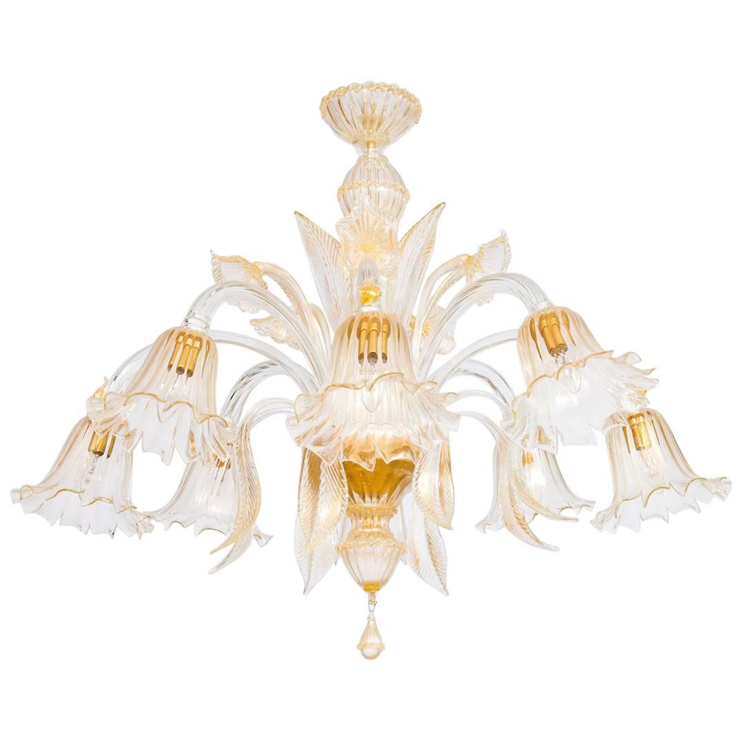 Italian Chandelier in Murano Glass and 24-Karat Gold, 1990s