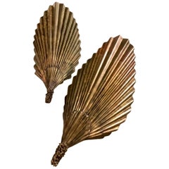 Brutalist Moderne Brass Fan Sconces, Pair