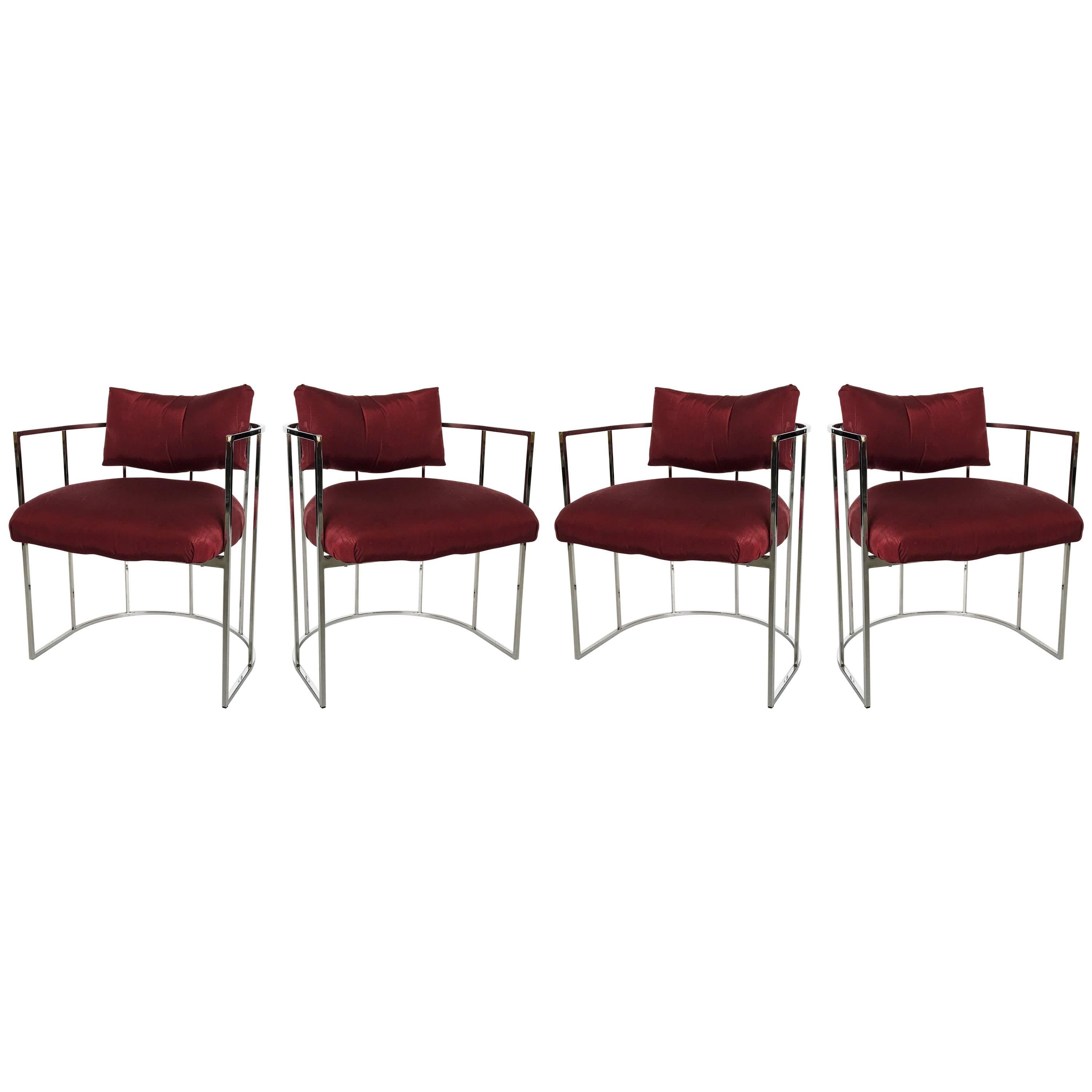 Four Mid-Century Chrome Milo Baughman Dining Chairs For Sale