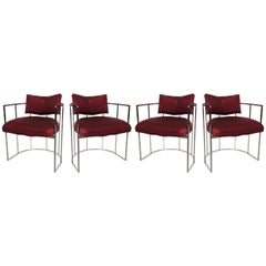 Four Mid-Century Chrome Milo Baughman Dining Chairs