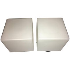 Pair of 1960s Italy Milk Glass Cube Flush Mount Stilnovo Style