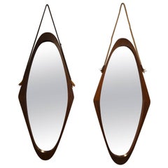 Beautiful Pair of Wood Mirrors in the Taste of Paolo Buffa, circa 1960