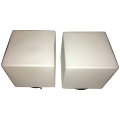 Pair of 1960s Italy Milk Glass Cube Flush Mount Stilnovo Style