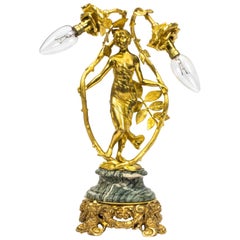 Antique Art Deco Gilt Bronze Dancing Lady Lamp, circa 1920
