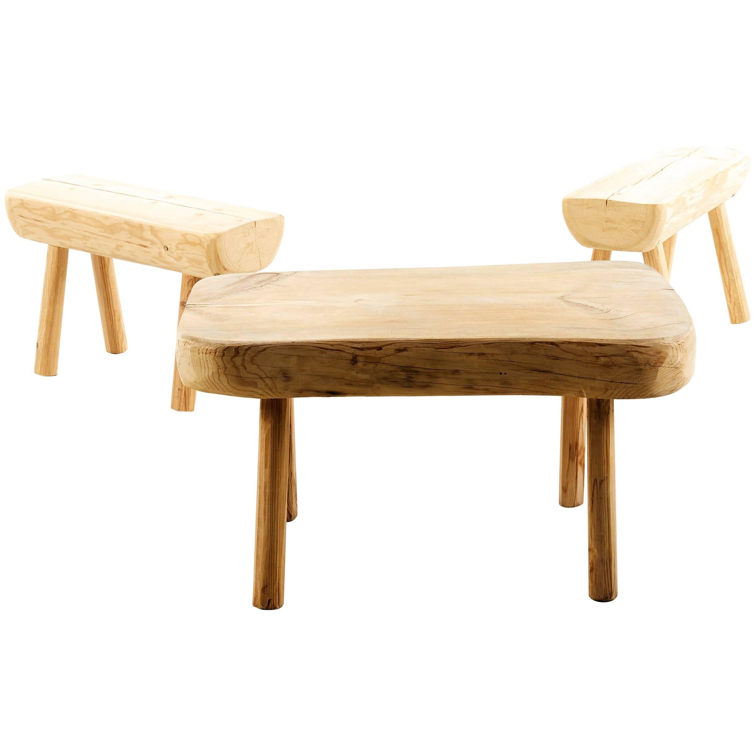 Swedish, Rustic Solid Wood Benches For Sale