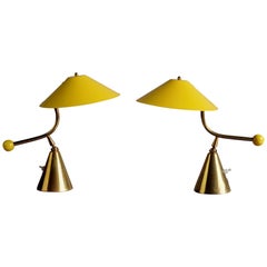 Rare Pair of Lamps in Lacquered Metal and Gilded Brass, France, 1950