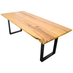 Natural Character Oak Slab Dining Table on Steel Box Base