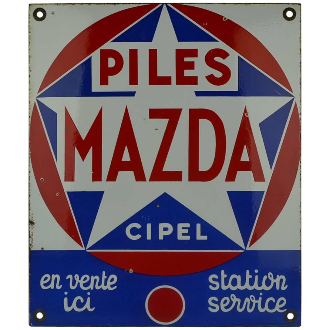 Enamel Advertising Sign for Mazda Batteries or Piles , France , 1960s