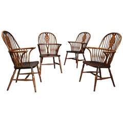 Set of Four Early 20th Century Ash and Elm Wheelback Windsor Armchairs 9