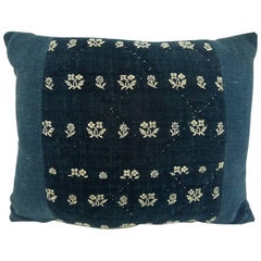 18th Century French Antique Indigo Woven Floral Linen Pillows