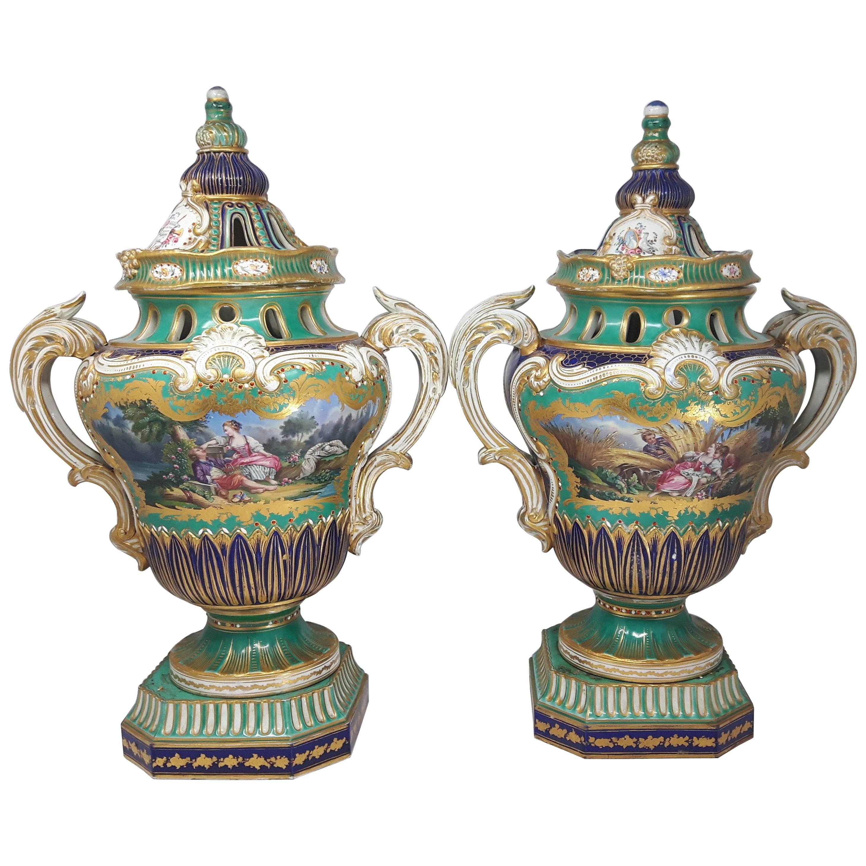 Pair of 19th Century French Provincial Sever Vases For Sale