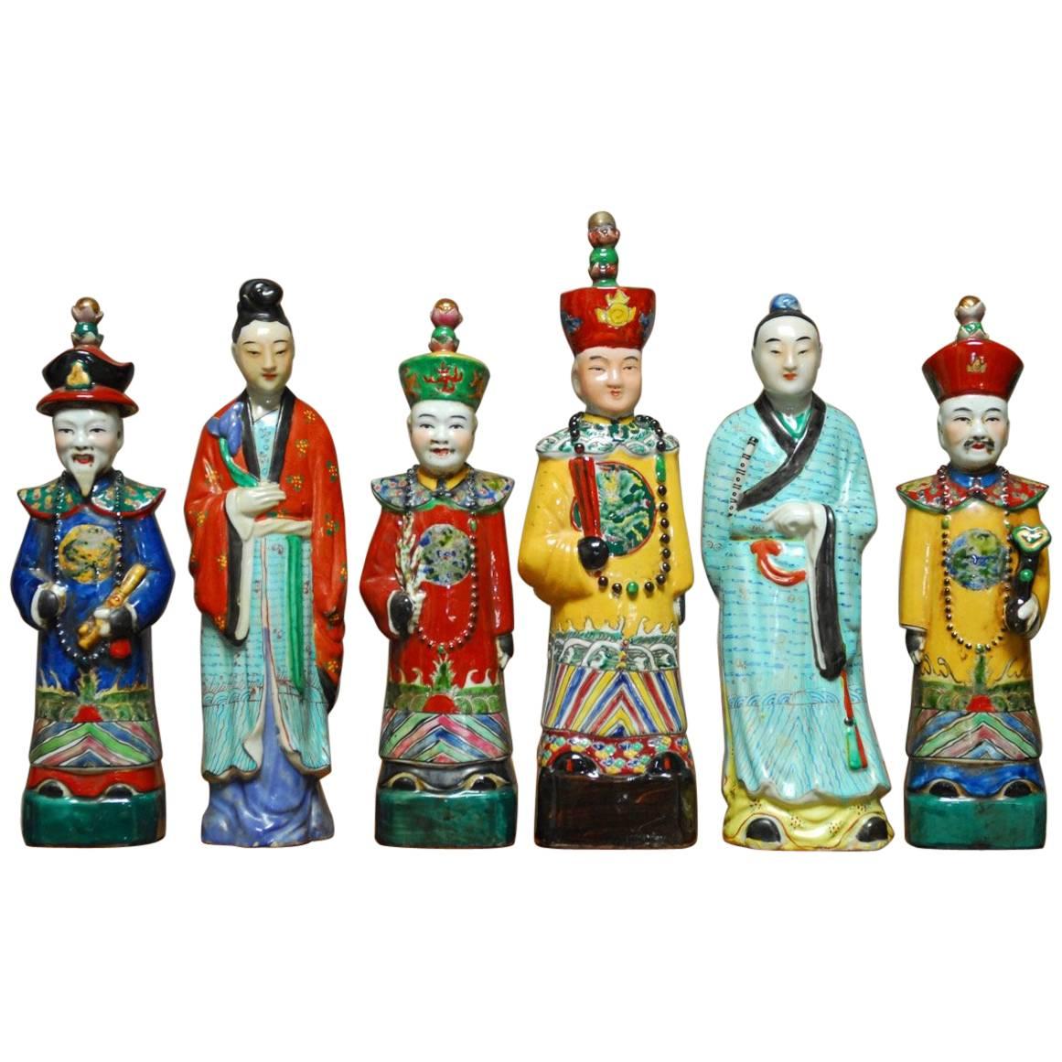 Set of Six Chinese Porcelain Qing Emperor Figural Group