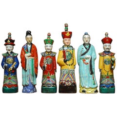 Set of Six Chinese Porcelain Qing Emperor Figural Group