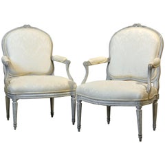Pair of Late 19th Century, French, Louis XV Style Painted Open Armchairs 9