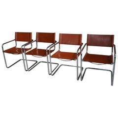 Set of Four Italian Design Armchairs, Leather and Chrome for Fasem International