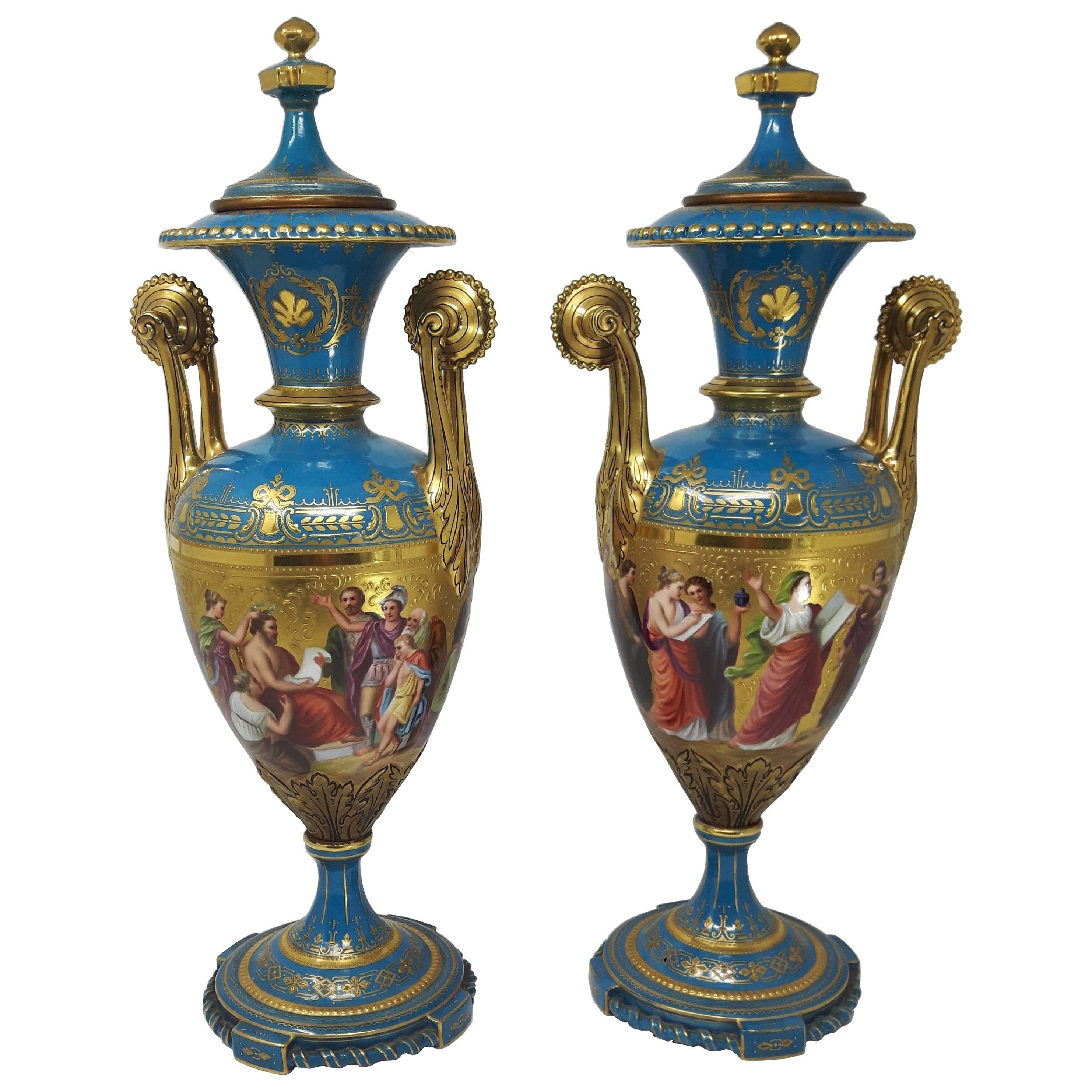 Late 19th Century Glazed Porcelain Vienna Vases