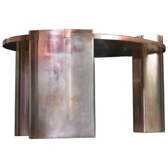 New Moon Hand-Patinated Brass and Wood Veneer Cocktail Coffee Table 2
