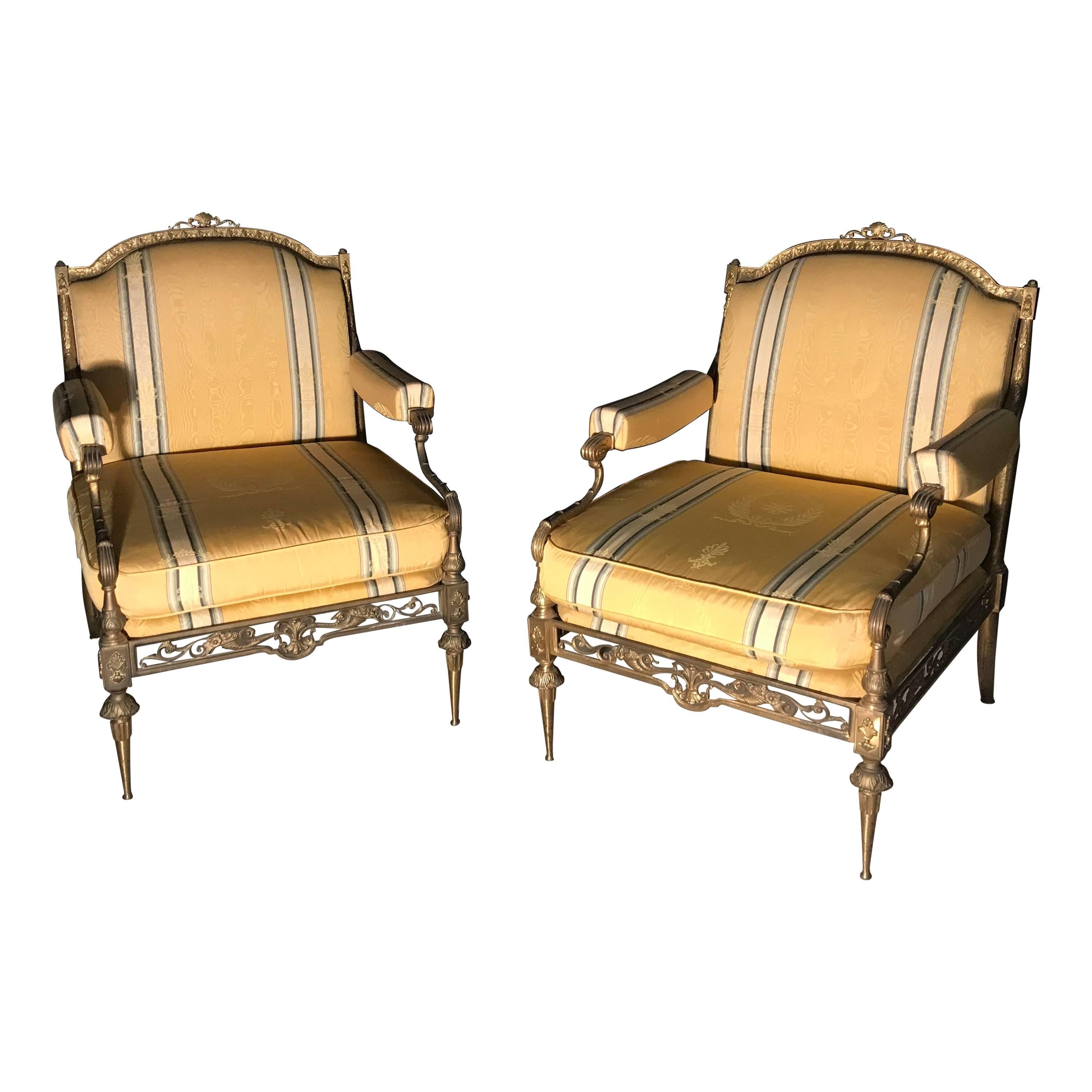 Exceptional Pair of Gilt-Bronze Armchairs