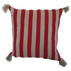19th Century French Antique Red Striped Linen Pillow 19th Century French Antique Red Striped Linen Pillow