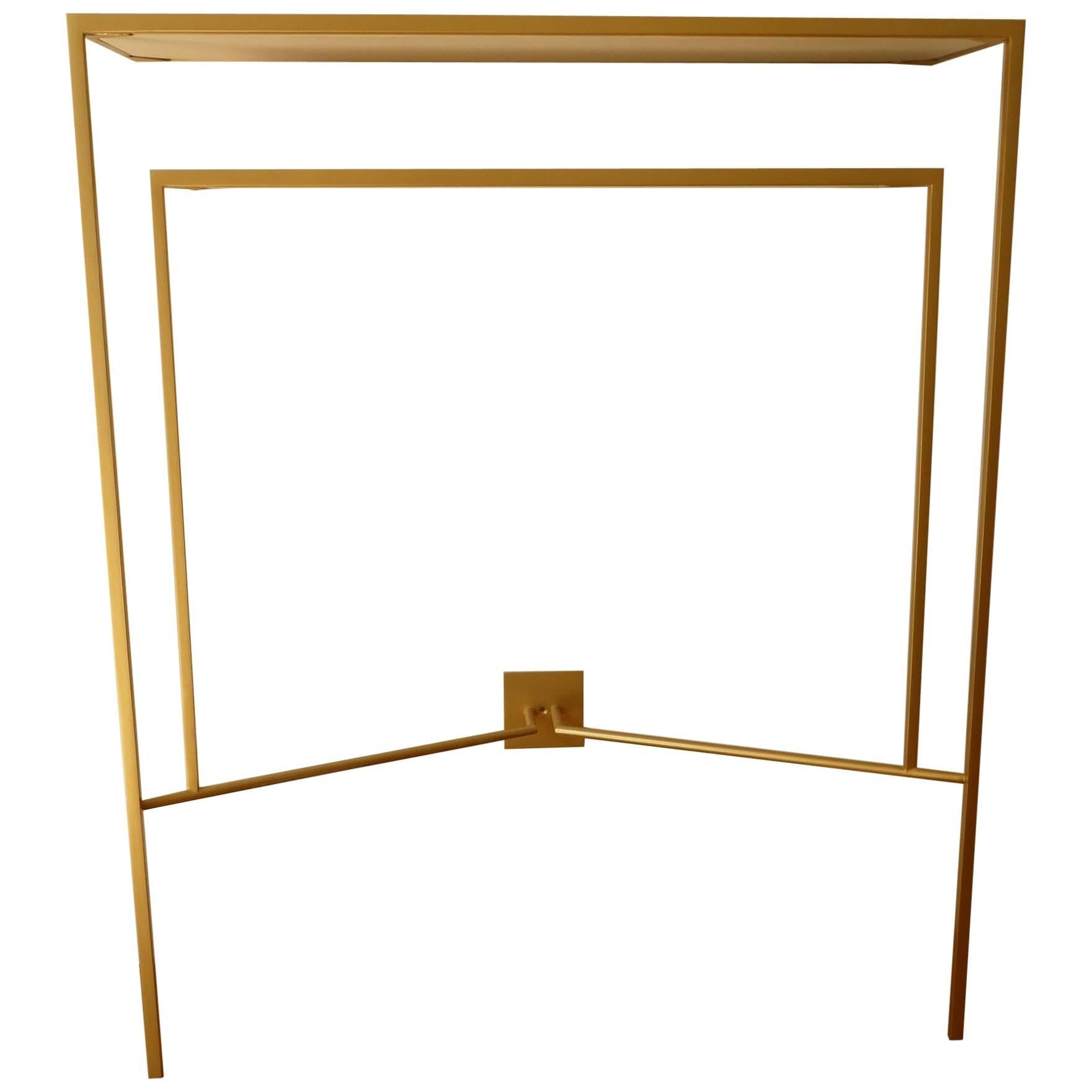 Console in Gold, Bronze Patina with tow Sycamore Shelves by Aymeric Lefort