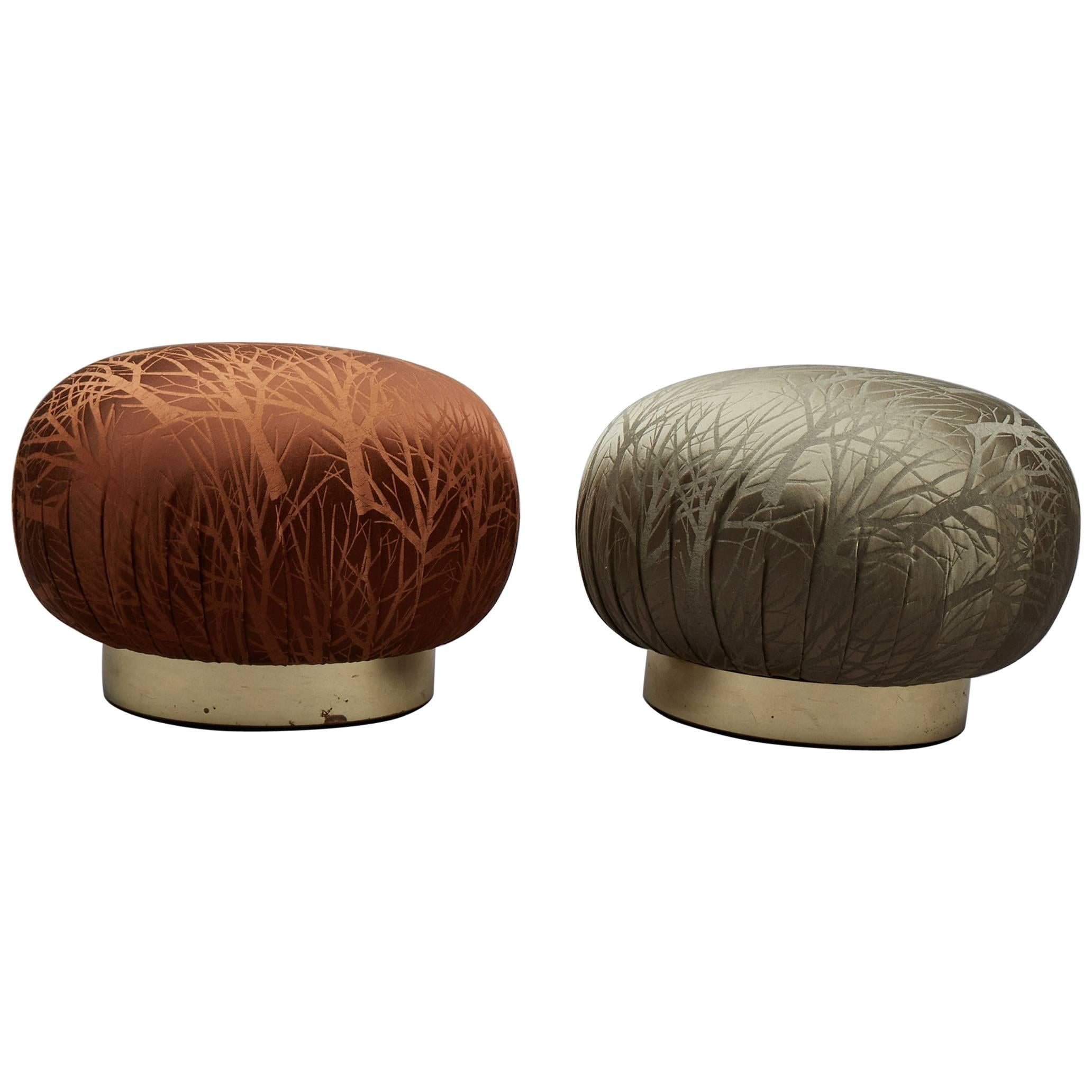 Pair of Round Souffle Swivel Pouf Ottomans in the Manner of Karl Springer