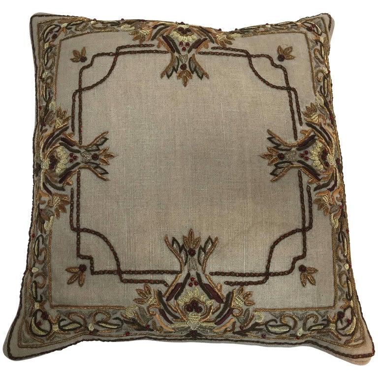 Accent Pillow Embroidered with Moorish Metallic Threads Design at 1stDibs