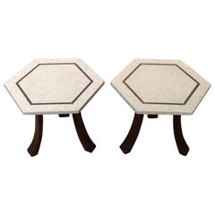 Mid-Century Modern Terrazzo End Tables with Brass Inlay by Harvey Probber 9