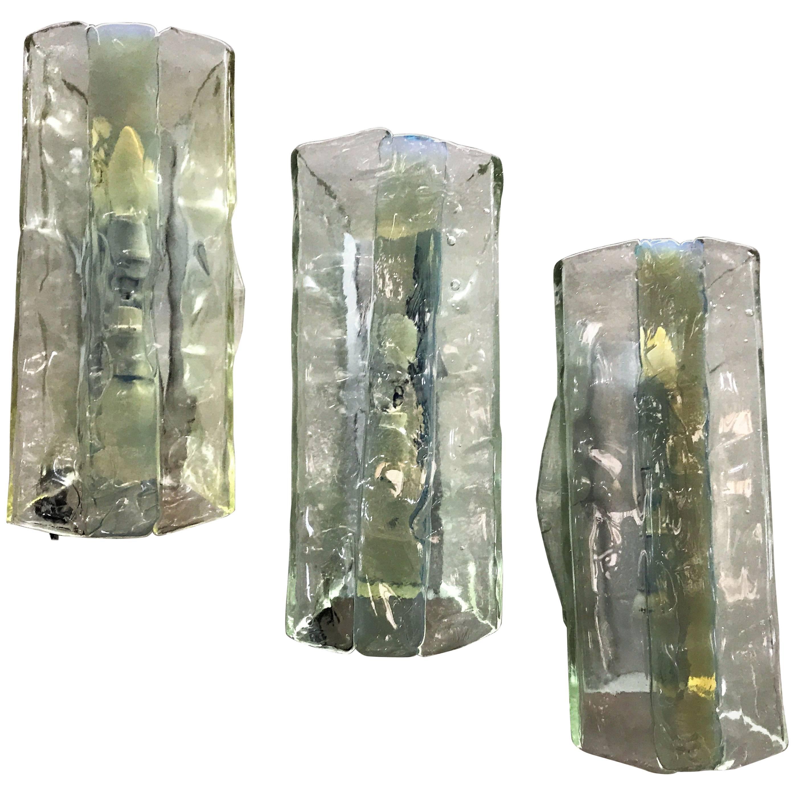 Mid-Century Modern Murano Sconces by Fratelli Toso in Clear and Opalescent Glass For Sale