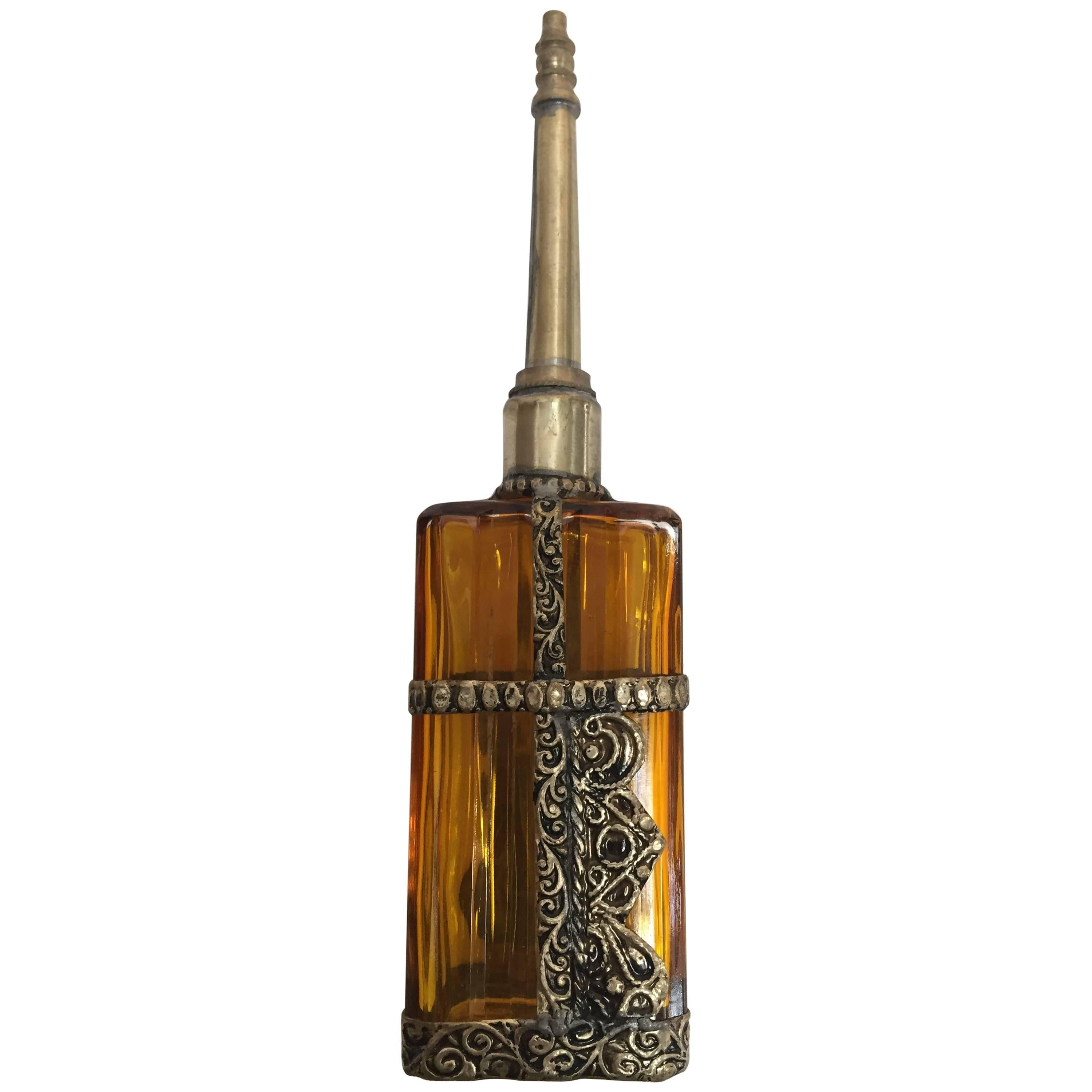 Moroccan Perfume Sprinkler with Embossed Silvered Metal Design Overlay