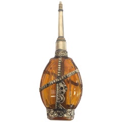Moorish Glass Perfume Bottle Sprinkler with Embossed Metal Overlay