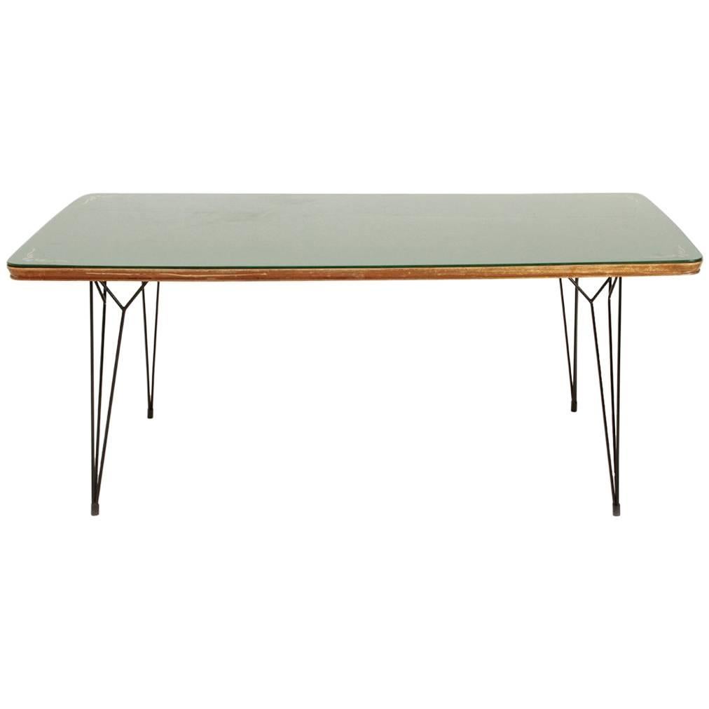 Italian Dining Table with Glass Top and Metal Legs at 1stDibs