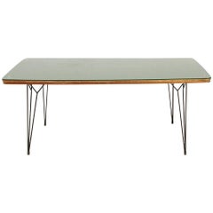 Vintage Italian Dining Table with Glass Top and Metal Legs