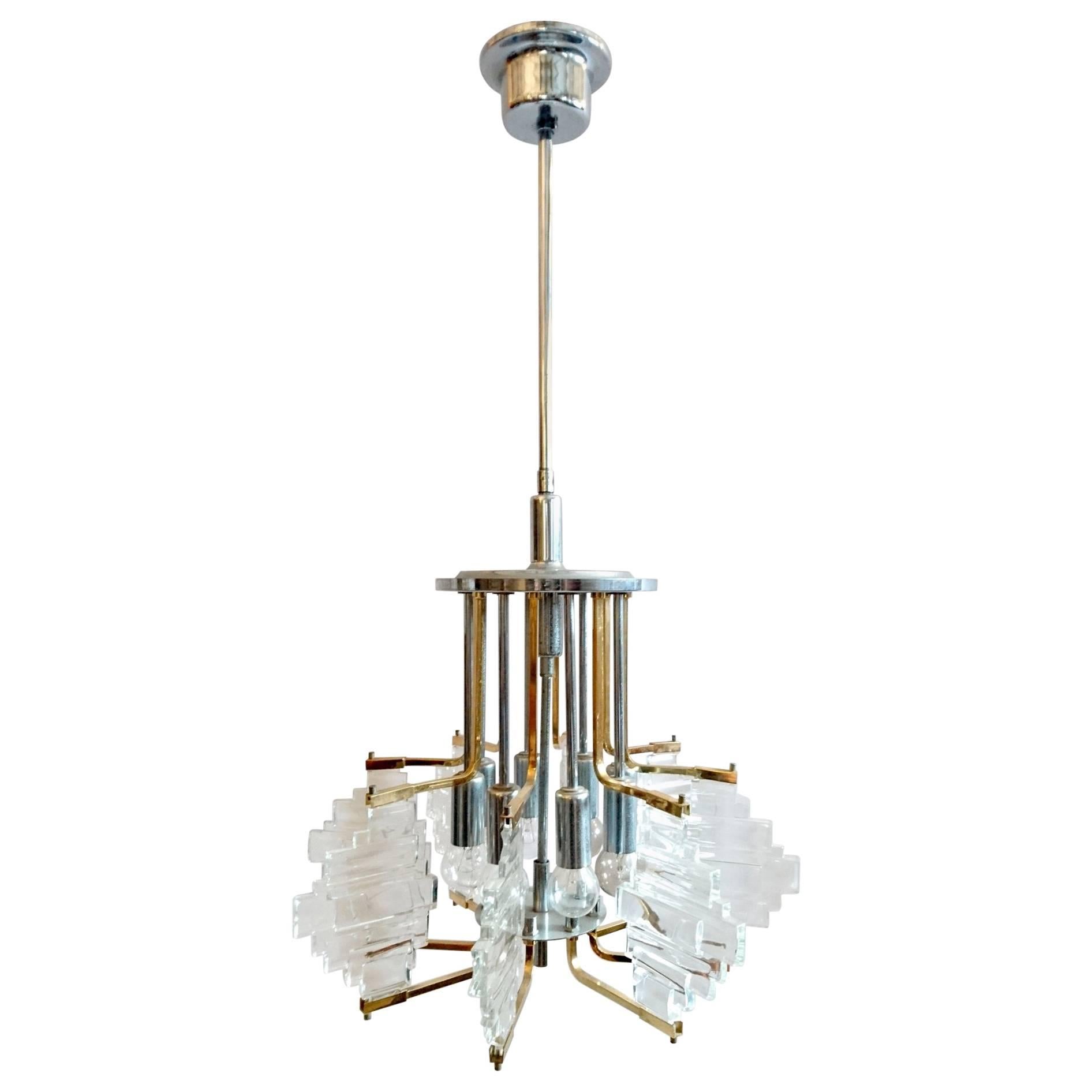 Chandelier by Sciolari in Brass and Chrome, Italy, 1960