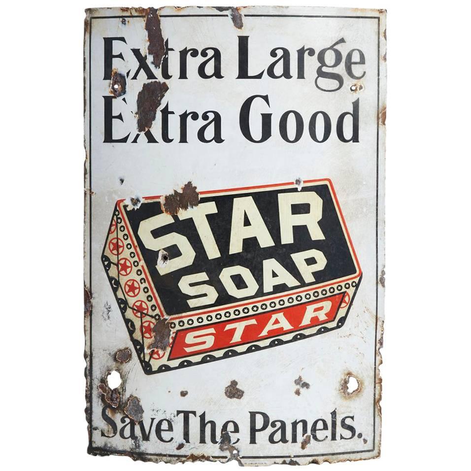 Well-Worn Star Soap Curved Porcelain Sign, circa 1930s For Sale