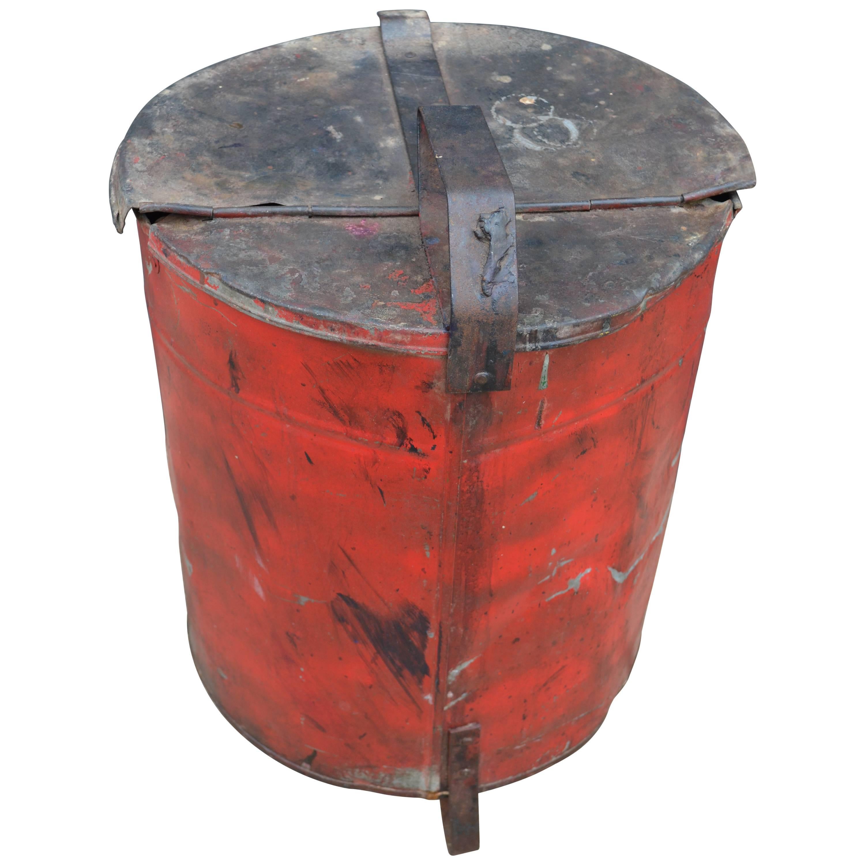 Industrial Rag Bin with Hinged Lid as Bathroom Bucket