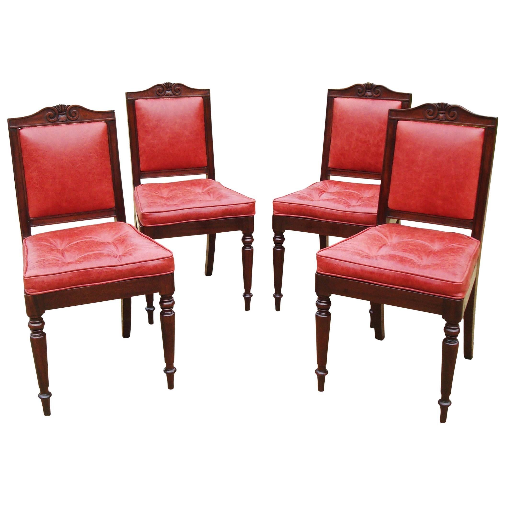 Late Regency Set of Four Mahogany and Leather Side Chairs by Gillows For Sale