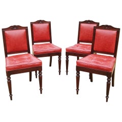 Antique Late Regency Set of Four Mahogany and Leather Side Chairs by Gillows