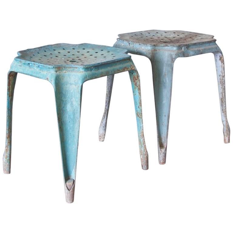 Pair of Fibrocit Folded Metal Stools For Sale
