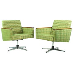 Swivel Club Chairs with Chrome and Wood Details, Czechoslovakia, circa 1960