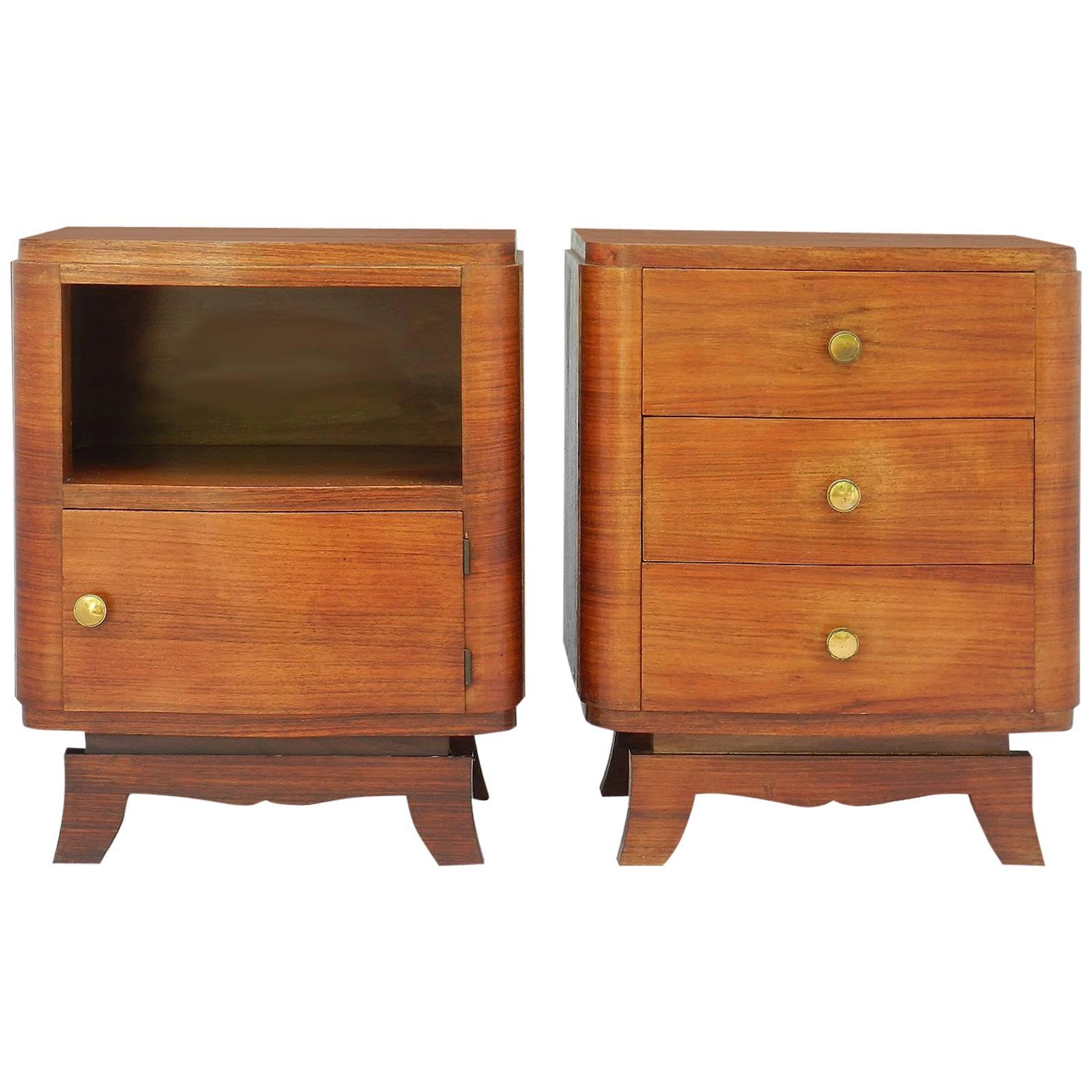 Pair of Art Deco Nightstands French Side Cabinets Bedside Tables, 1930s
