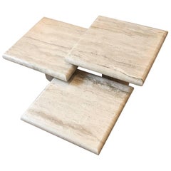 Set of Three Italian Square Travertine Coffee Table