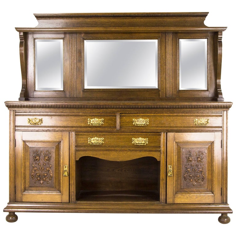 Antique Oak Sideboard Victorian Oak Buffet Mirror Back Sideboard, 1890